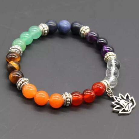 Lotus Meditation Symbol 7 Chakra Beads Stone Handmade Bracelet