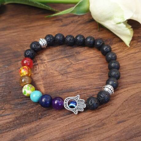 Hamsa Hand Symbol 7 Chakra Beads Stone Handmade Bracelet